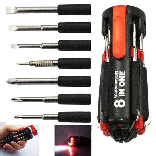 8-in-1 Screwdriver Set with 6 LED Lights, and magnetic heads for Mobile, Laptop repairing & Household work.