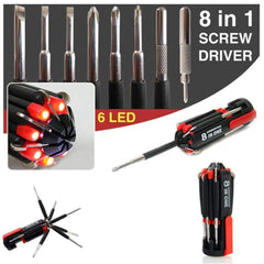 8-in-1 Screwdriver Set with 6 LED Lights, and magnetic heads for Mobile, Laptop repairing & Household work.
