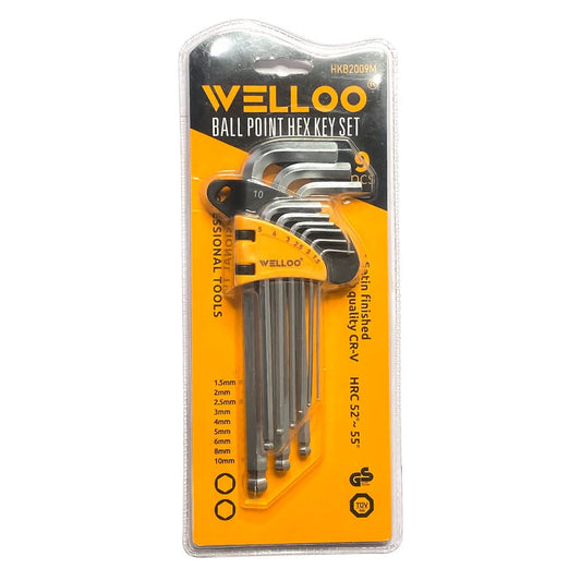 Welloo Ball Point Hex - 9Pcs Allen key set, Setin Finished CR-V for vehicles and machinery [HKB2009M]