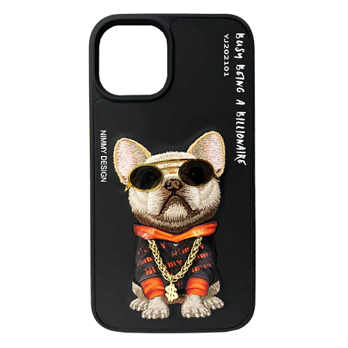Black Swag Dog 3D Case For iPhone 13 Pro Max, 3D Embroidery Leather Back Cover