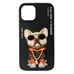 Black Swag Dog 3D Case For iPhone 13 Pro Max, 3D Embroidery Leather Back Cover