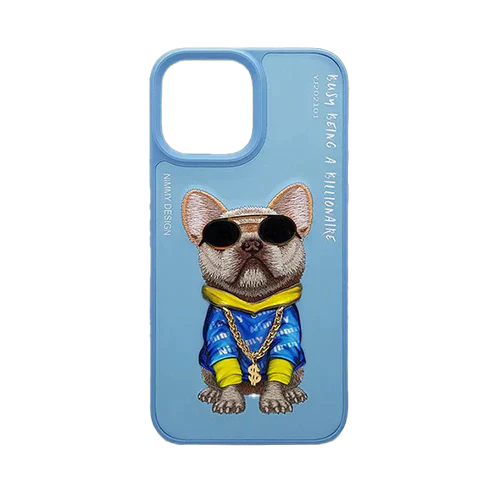 Blue Swag Dog 3D Case For iPhone 13, 3D Embroidery Leather Back Cover
