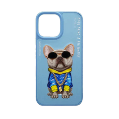 Blue Swag Dog 3D Case For iPhone 13, 3D Embroidery Leather Back Cover