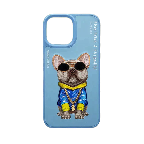 Blue Swag Dog 3D Case For iPhone 13 Pro Max, 3D Embroidery Leather Back Cover