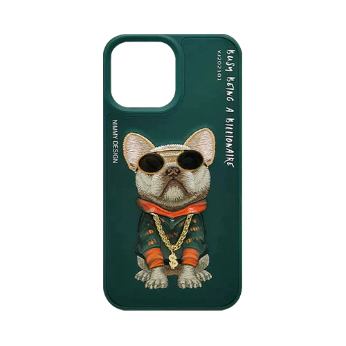 Green Swag Dog 3D For iPhone 13 Pro Max, 3D Embroidery Leather Back Cover