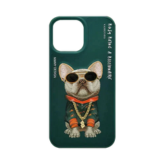 Green Swag Dog 3D For iPhone 13 Pro Max, 3D Embroidery Leather Back Cover