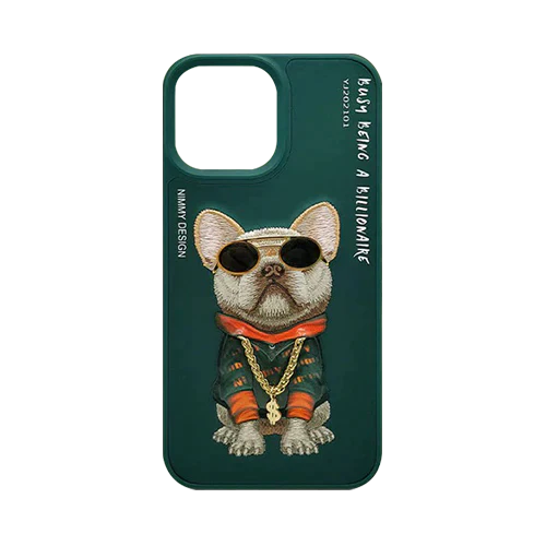 Green Swag Dog 3D For iPhone 13 Pro, 3D Embroidery Leather Back Cover